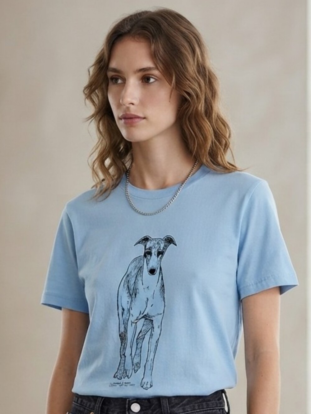 Port & Company Women's Light Blue Double Sided Greyhound Novelty Print Size Med